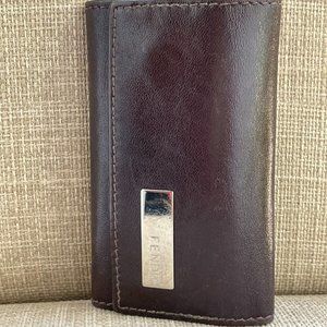 FENDI Key Chain Logo Leather 6 Ring Key Case Brown Keys Holder Bag Made in Italy
